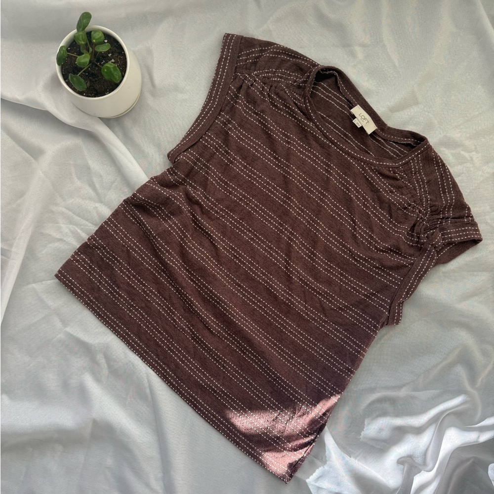 LOFT Chocolate Brown Striped Tee, size L